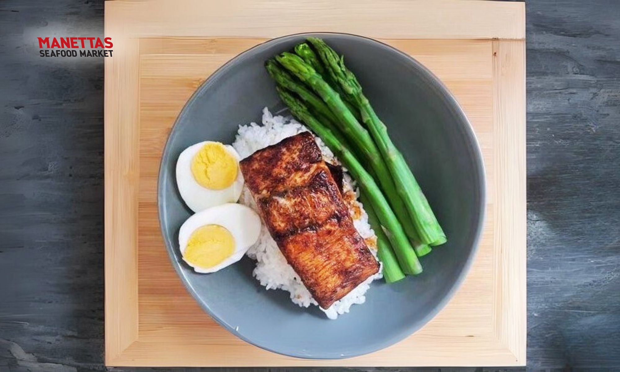 Honey Soy Barramundi with Asparagus, Rice & Boiled Egg
